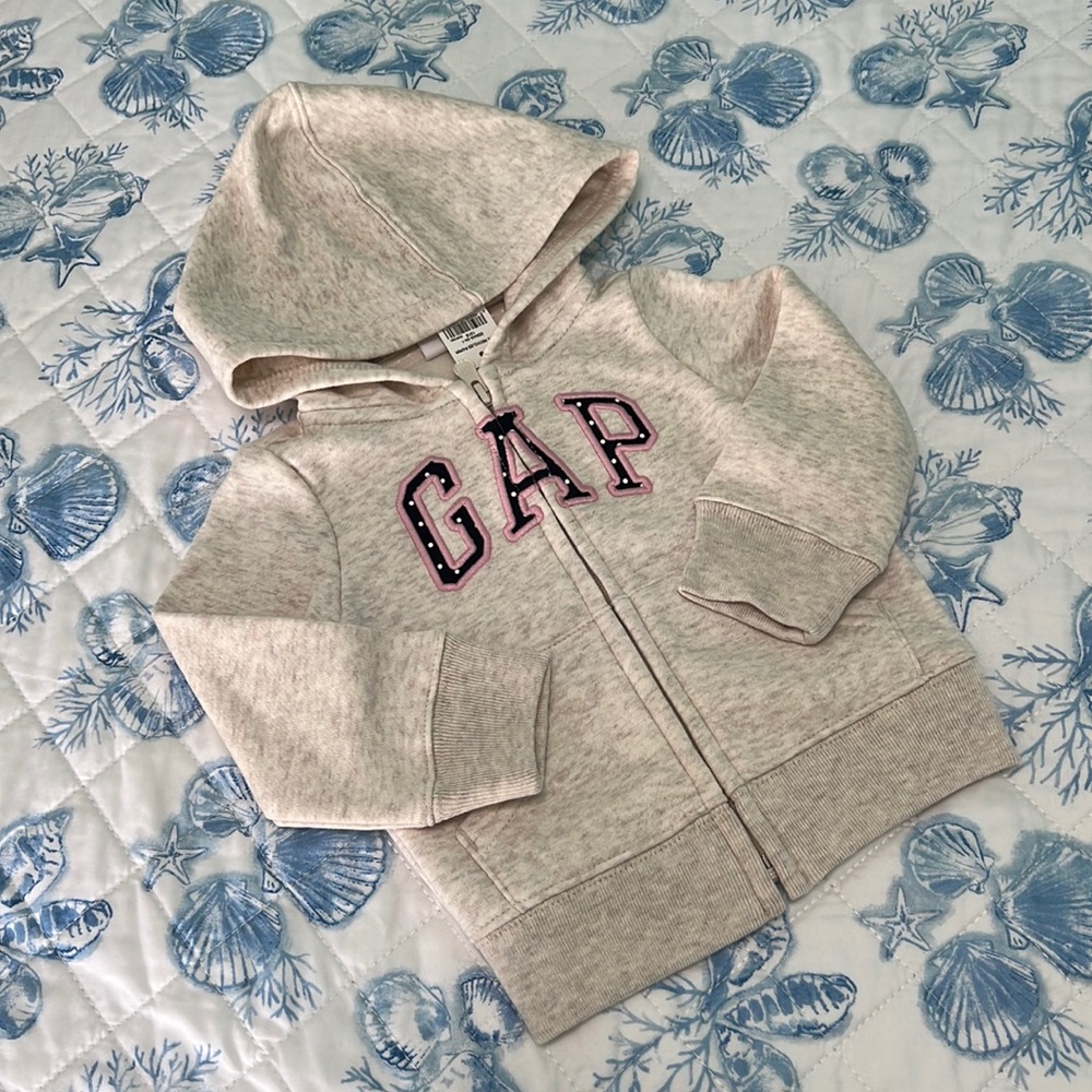 Baby Gap Arch Logo Zip Up Sweater Oatmeal Heather Size 12-18 months